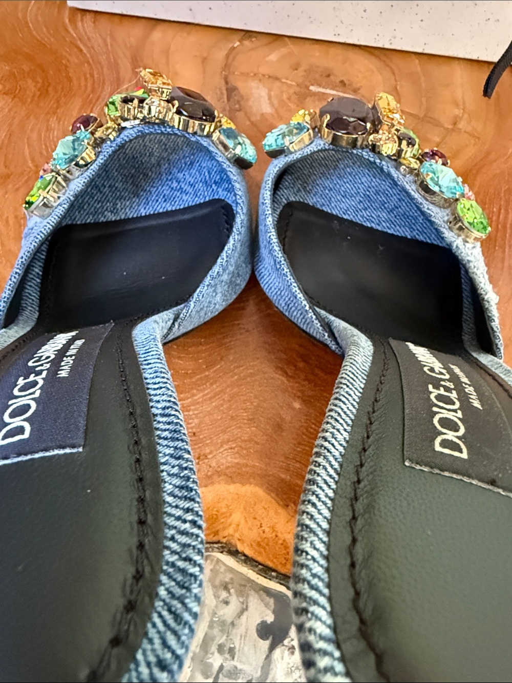 Dolce & Gabbana Denim Mules with Multicolored Gem Embellishments - Picture 12 of 13